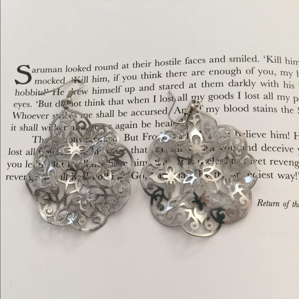 Faux silver filigree earrings